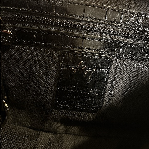 Vintage, Monsac Original, Black Leather, Faux Croc Handbag, Mint Condition, - Picture 7 of 7